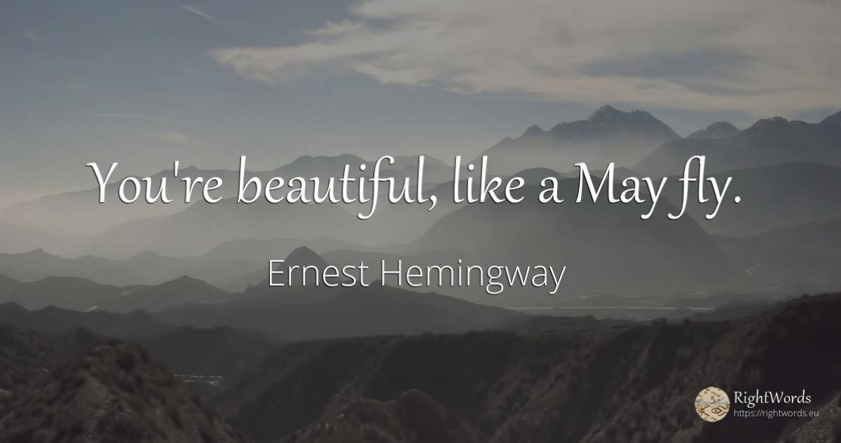 You're beautiful, like a May fly. - Ernest Hemingway