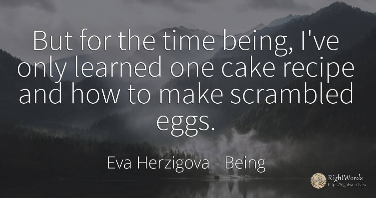 But for the time being, I've only learned one cake recipe... - Eva Herzigova, quote about being, time