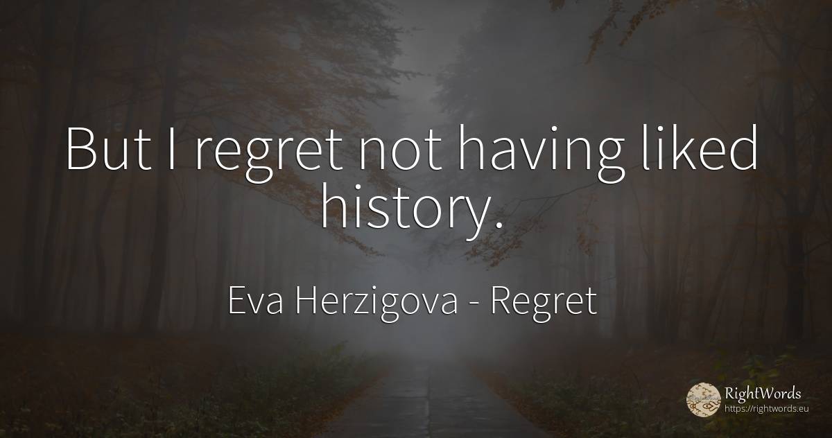 But I regret not having liked history. - Eva Herzigova, quote about regret, history