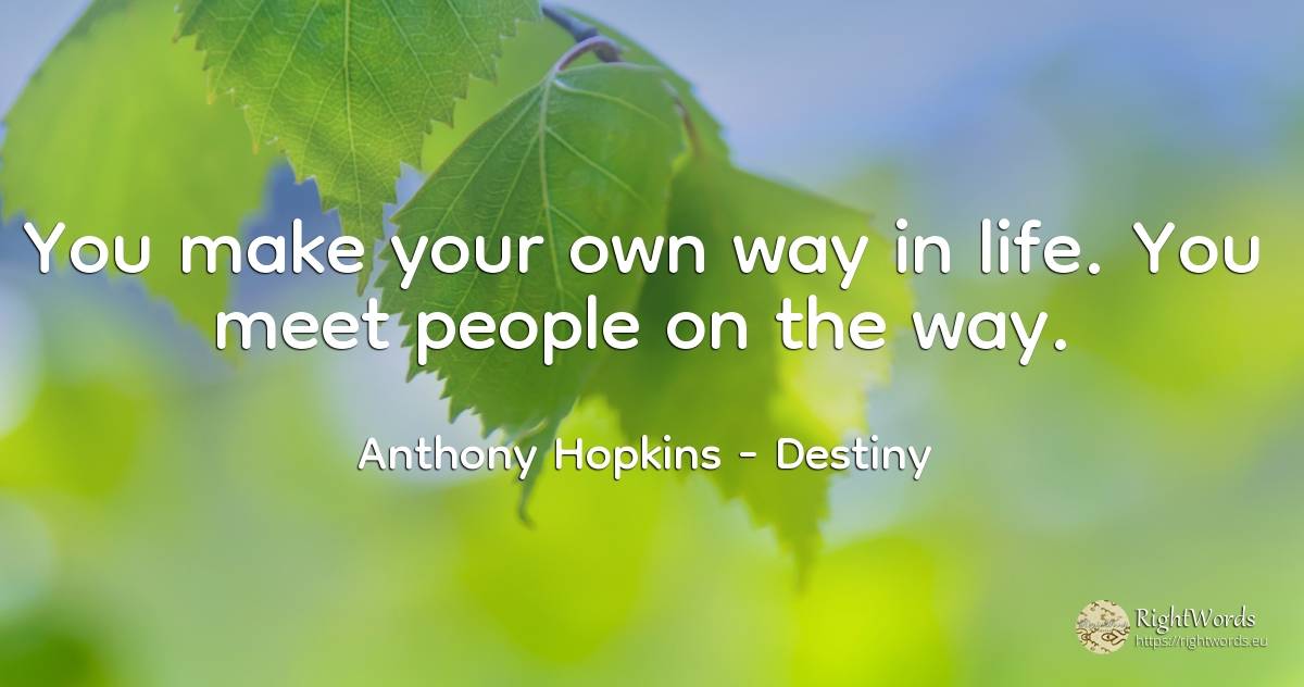 You make your own way in life. You meet people on the way. - Anthony Hopkins, quote about destiny, life, people