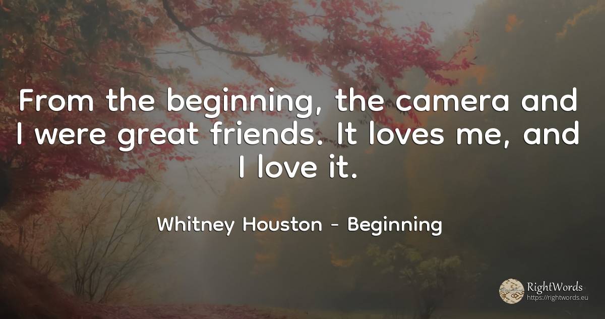 From the beginning, the camera and I were great friends.... - Whitney Houston, quote about beginning, love