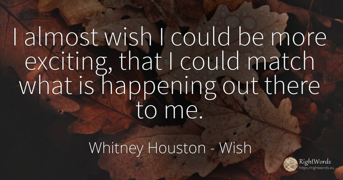 I almost wish I could be more exciting, that I could... - Whitney Houston, quote about wish