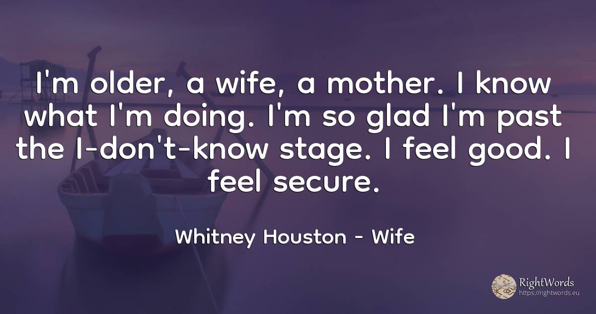 I'm older, a wife, a mother. I know what I'm doing. I'm... - Whitney Houston, quote about wife, past, mother, good, good luck