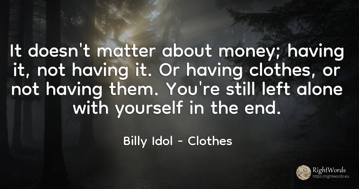 It doesn't matter about money; having it, not having it.... - Billy Idol, quote about clothes, money, end