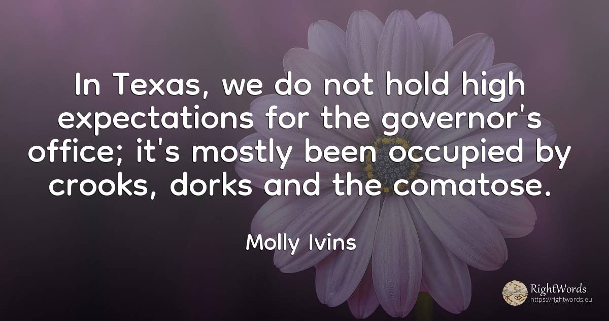 In Texas, we do not hold high expectations for the... - Molly Ivins