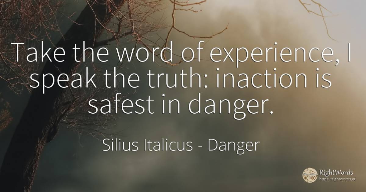 Take the word of experience, I speak the truth: inaction... - Silius Italicus, quote about danger, word, experience, truth