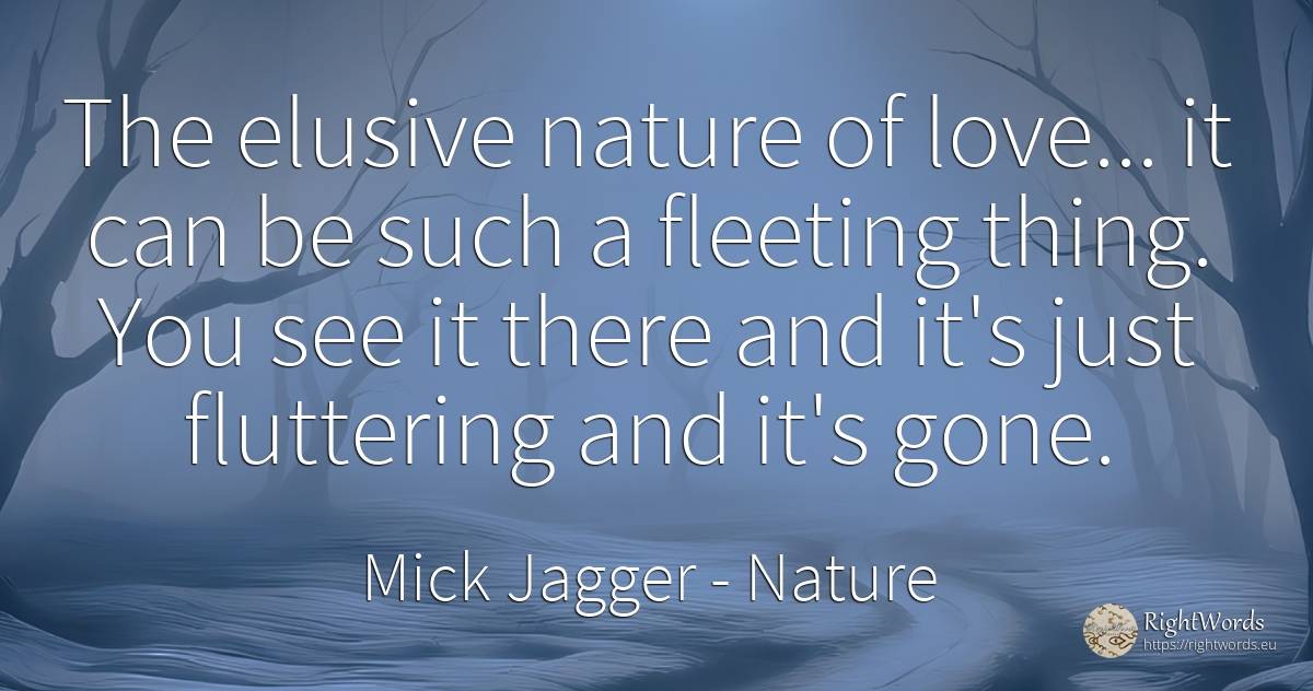 The elusive nature of love... it can be such a fleeting... - Mick Jagger, quote about nature, things, love
