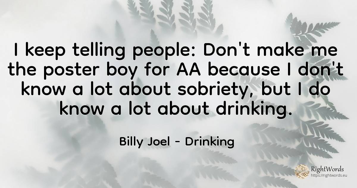 I keep telling people: Don't make me the poster boy for... - Billy Joel, quote about drinking, people
