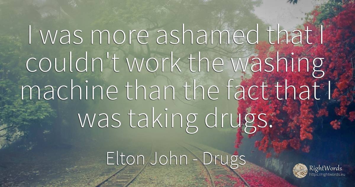 I was more ashamed that I couldn't work the washing... - Elton John, quote about drugs, work