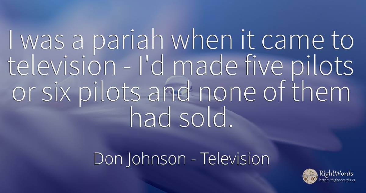 I was a pariah when it came to television - I'd made five... - Don Johnson, quote about television
