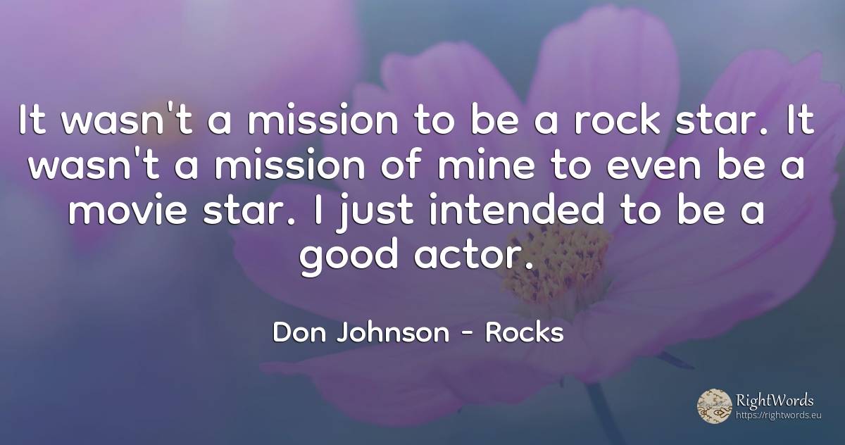 It wasn't a mission to be a rock star. It wasn't a... - Don Johnson, quote about celebrity, rocks, actors, good, good luck