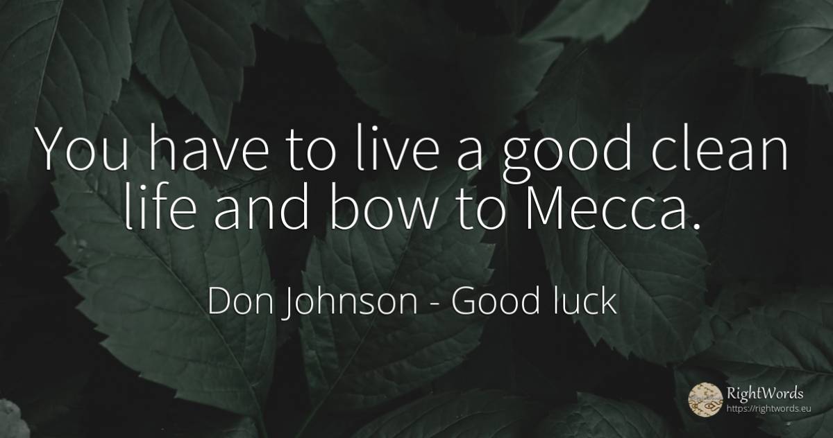 You have to live a good clean life and bow to Mecca. - Don Johnson, quote about good, good luck, life