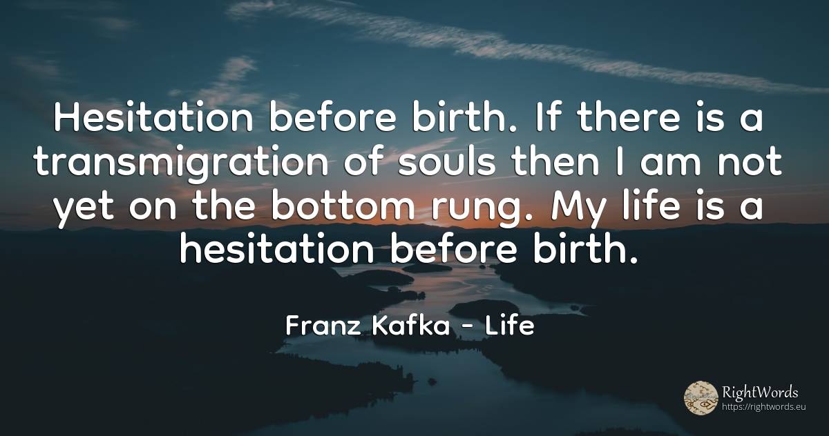 Hesitation before birth. If there is a transmigration of... - Franz Kafka, quote about life