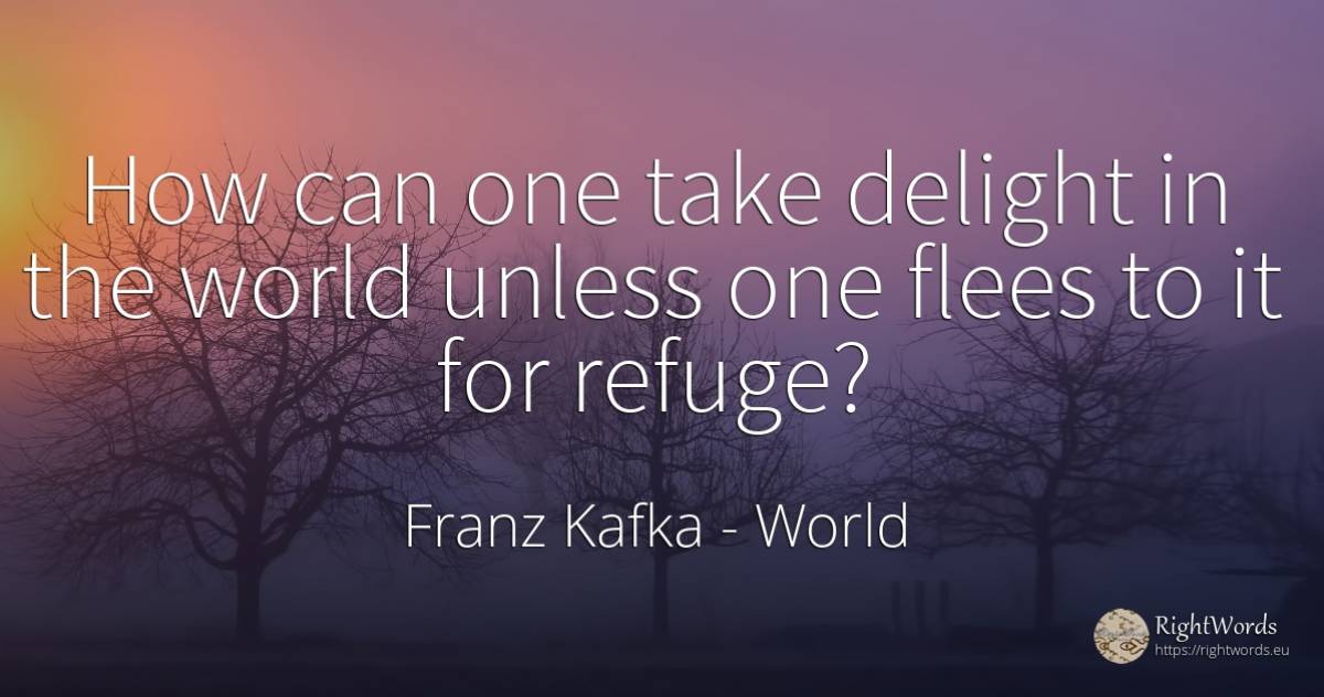How can one take delight in the world unless one flees to... - Franz Kafka, quote about world