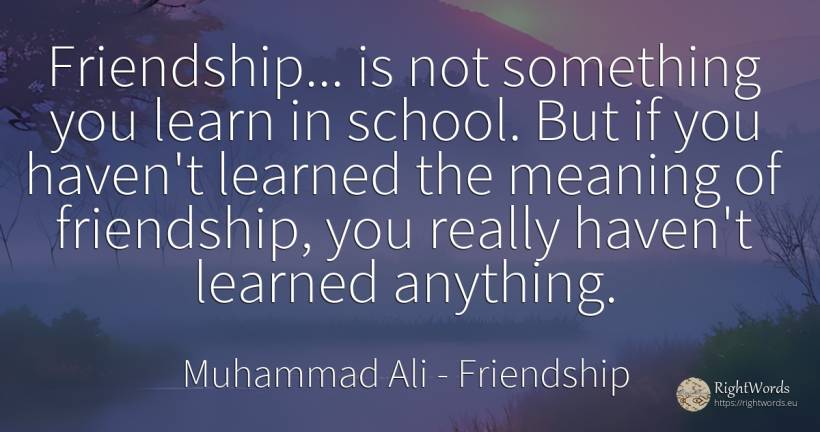 Friendship... is not something you learn in school. But... - Muhammad Ali, quote about friendship, haven, school