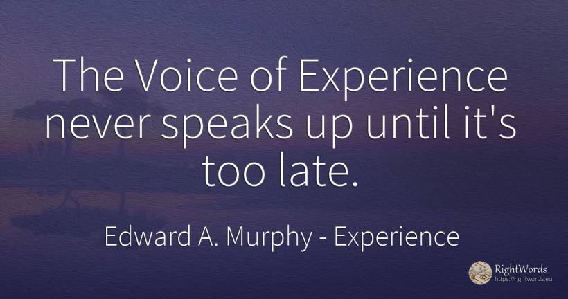 The Voice of Experience never speaks up until it's too late. - Edward A. Murphy, quote about voice, experience