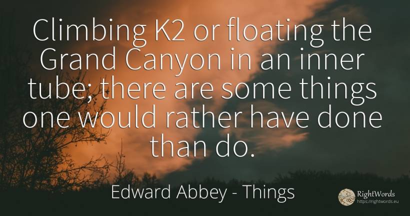 Climbing K2 or floating the Grand Canyon in an inner... - Edward Abbey, quote about things