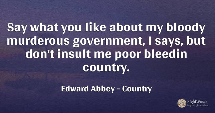 Say what you like about my bloody murderous government, I... - Edward Abbey, quote about country