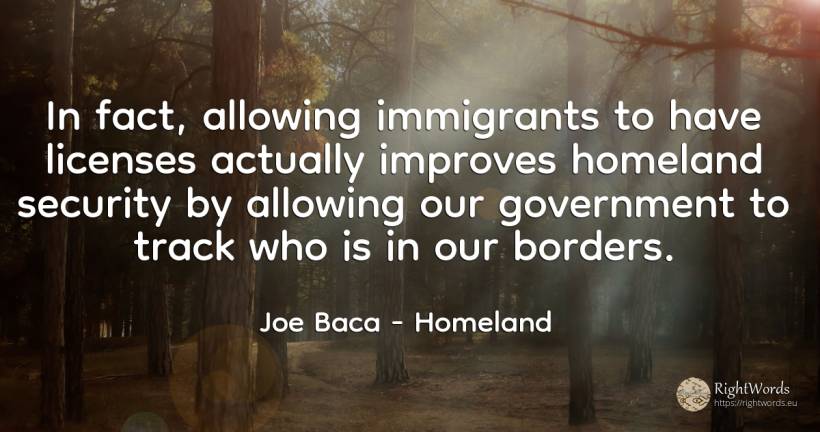 In fact, allowing immigrants to have licenses actually... - Joe Baca, quote about homeland, security
