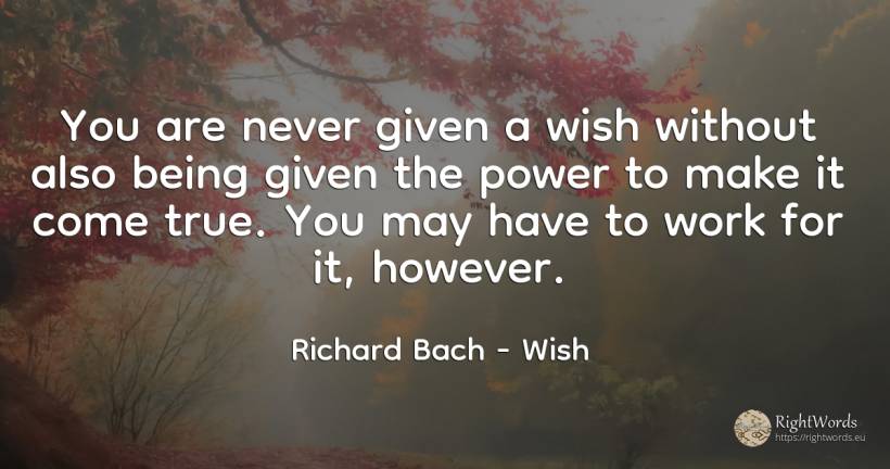 You are never given a wish without also being given the... - Richard Bach, quote about wish, power, being, work