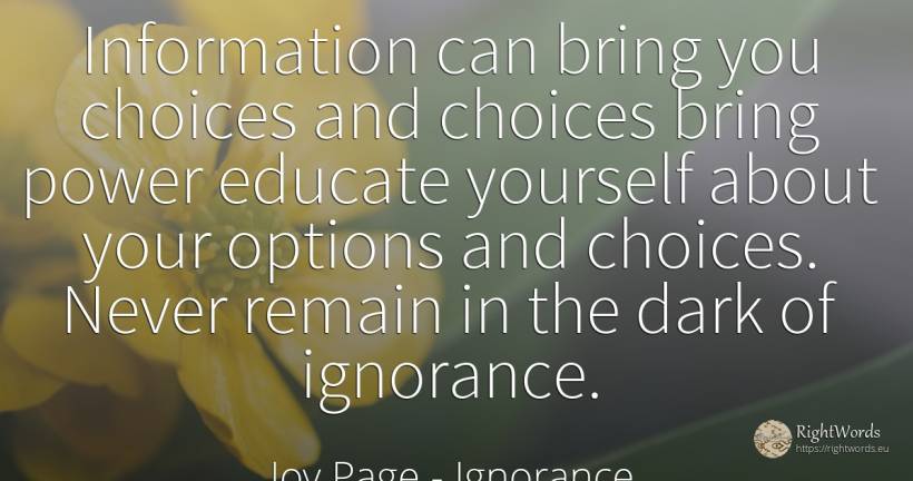 Information can bring you choices and choices bring power... - Joy Page, quote about dark, ignorance, power