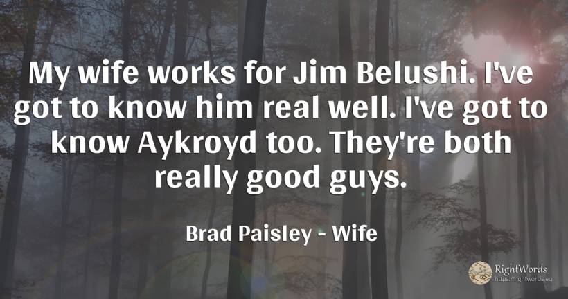 My wife works for Jim Belushi. I've got to know him real... - Brad Paisley, quote about wife, real estate, good, good luck