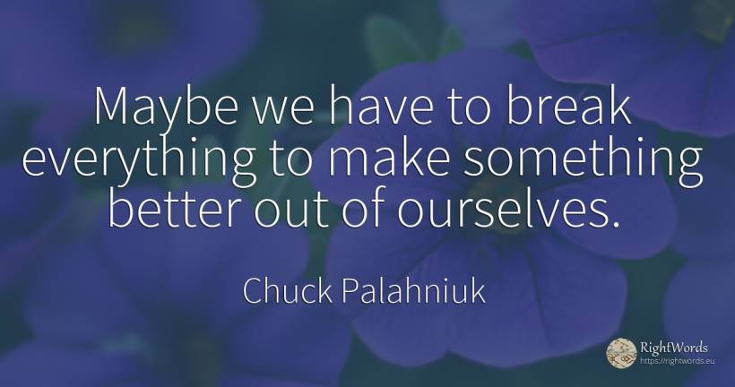 Maybe we have to break everything to make something... - Chuck Palahniuk