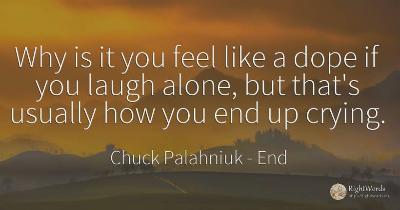Why is it you feel like a dope if you laugh alone, but... - Chuck Palahniuk, quote about end
