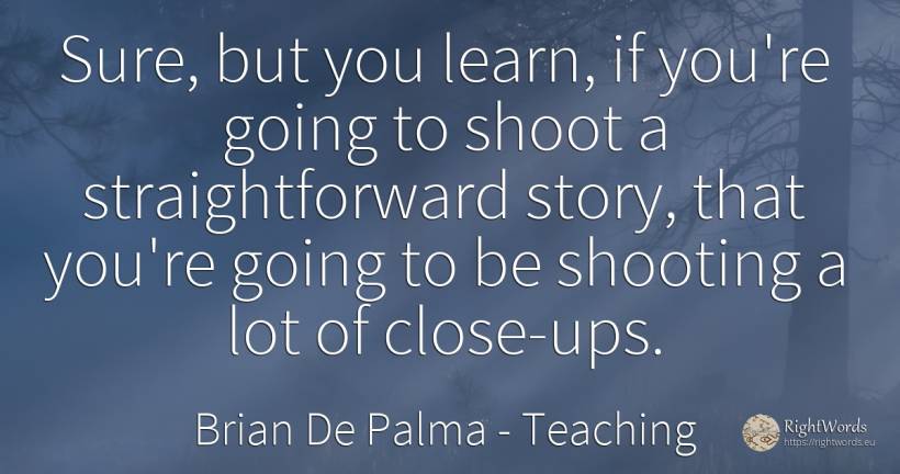 Sure, but you learn, if you're going to shoot a... - Brian De Palma, quote about teaching