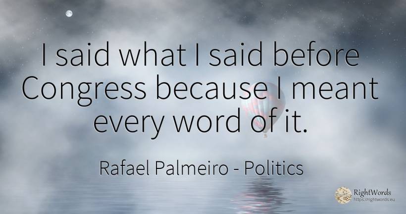 I said what I said before Congress because I meant every... - Rafael Palmeiro, quote about politics, word