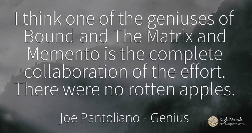 I think one of the geniuses of Bound and The Matrix and... - Joe Pantoliano, quote about genius
