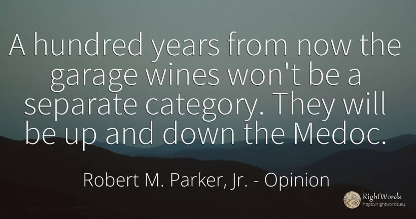 A hundred years from now the garage wines won't be a... - Robert M. Parker, Jr., quote about opinion