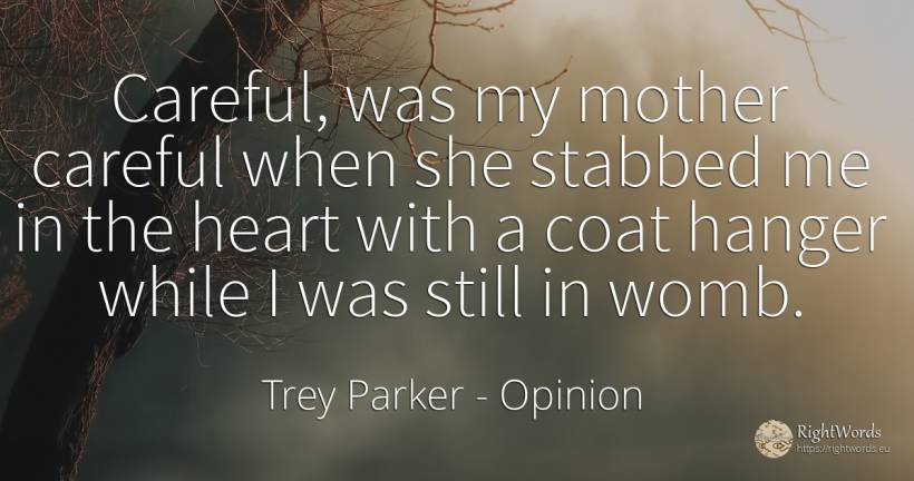 Careful, was my mother careful when she stabbed me in the... - Trey Parker, quote about opinion, mother, heart