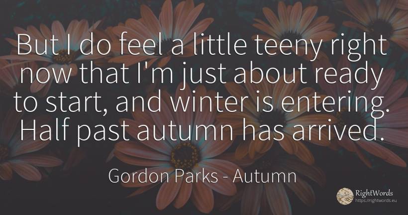 But I do feel a little teeny right now that I'm just... - Gordon Parks, quote about autumn, past, rightness