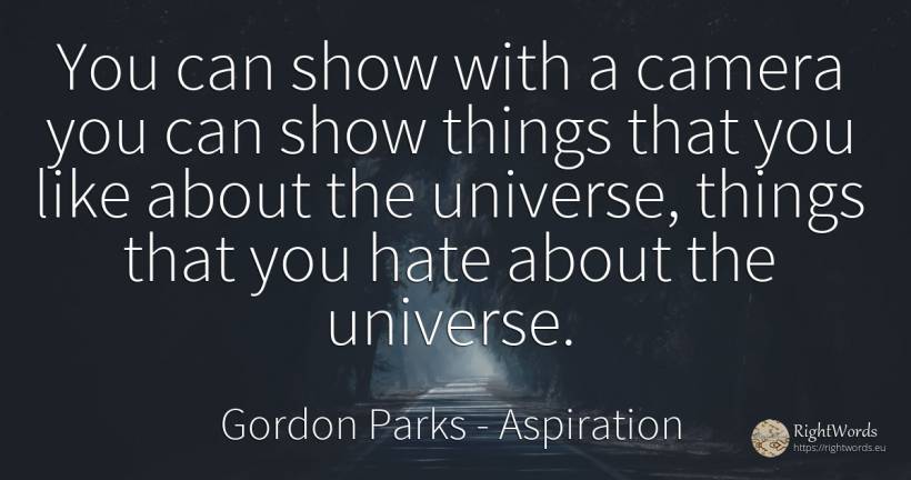You can show with a camera you can show things that you... - Gordon Parks, quote about aspiration, hate, things
