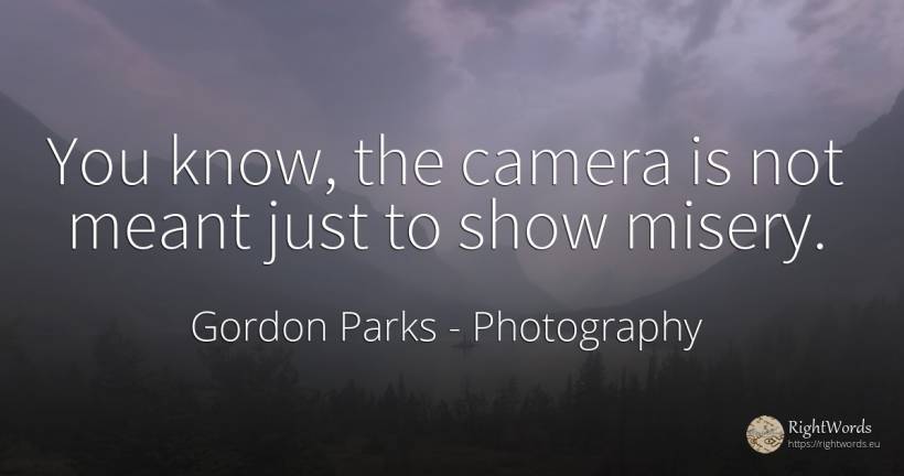You know, the camera is not meant just to show misery. - Gordon Parks, quote about photography