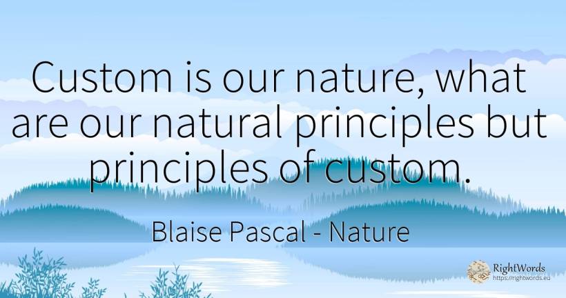 Custom is our nature, what are our natural principles but... - Blaise Pascal, quote about nature