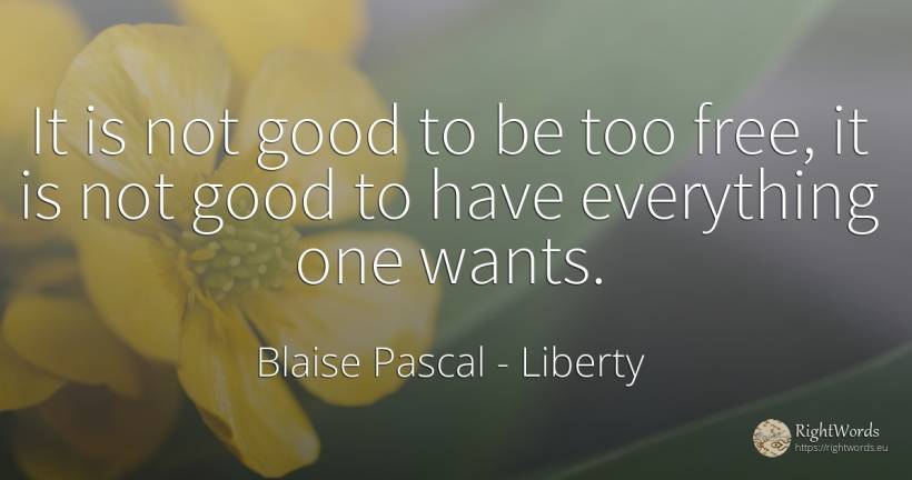 It is not good to be too free, it is not good to have... - Blaise Pascal, quote about liberty, good, good luck