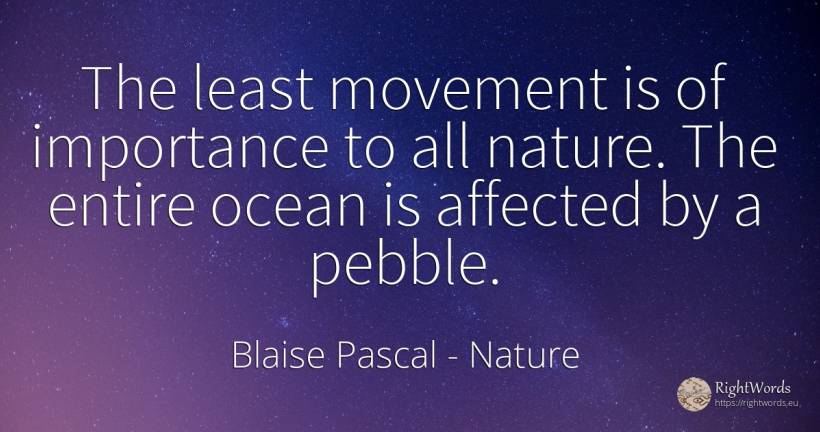 The least movement is of importance to all nature. The... - Blaise Pascal, quote about nature