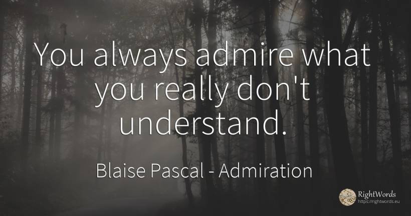 You always admire what you really don't understand. - Blaise Pascal, quote about admiration