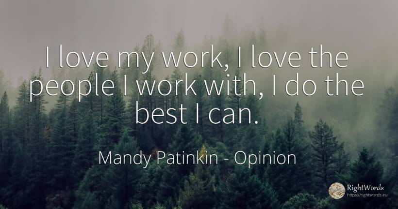 I love my work, I love the people I work with, I do the... - Mandy Patinkin, quote about opinion, work, love, people