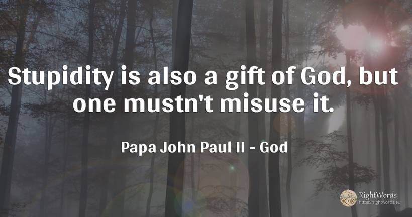 Stupidity is also a gift of God, but one mustn't misuse it. - Papa John Paul II, quote about god, stupidity, gifts