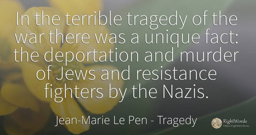 In the terrible tragedy of the war there was a unique... - Jean-Marie Le Pen, quote about tragedy, war