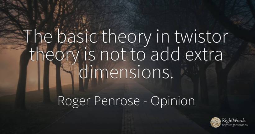 The basic theory in twistor theory is not to add extra... - Roger Penrose, quote about opinion