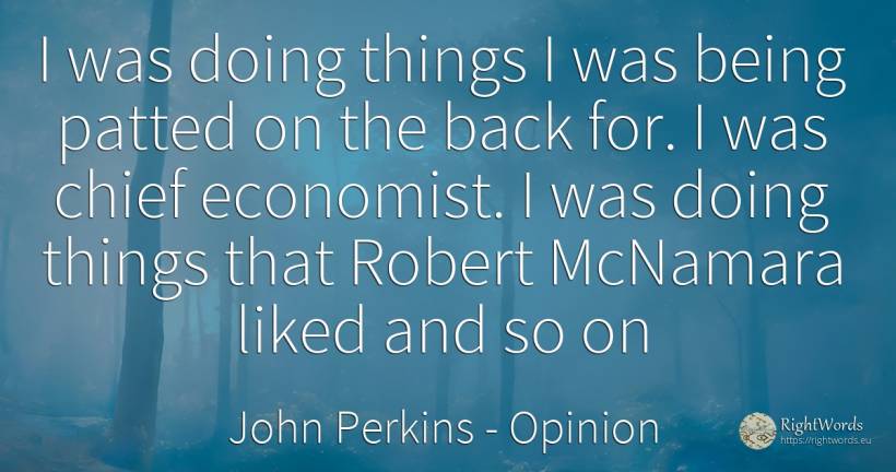 I was doing things I was being patted on the back for. I... - John Perkins, quote about opinion, things, being
