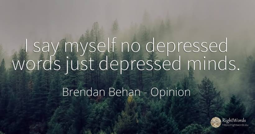 I say myself no depressed words just depressed minds. - Brendan Behan, quote about opinion, depression