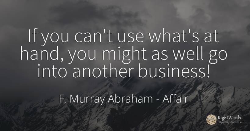 If you can't use what's at hand, you might as well go... - F. Murray Abraham, quote about affair, use