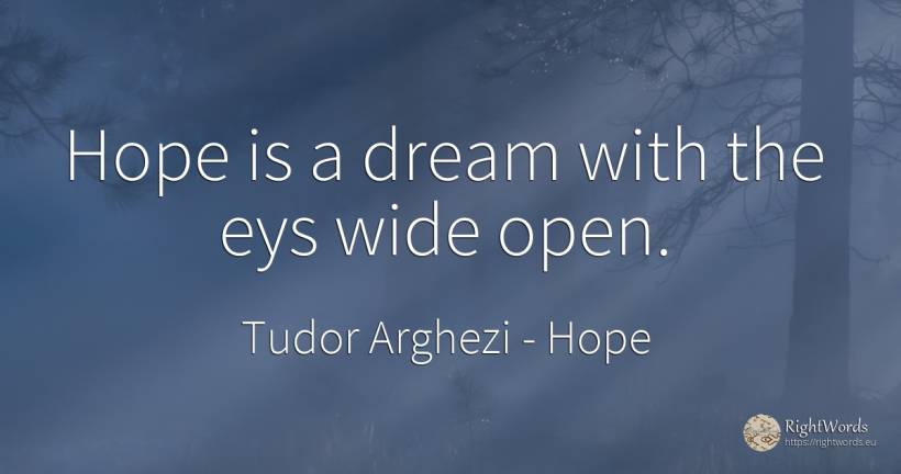 Hope is a dream with the eys wide open. - Tudor Arghezi, quote about hope, dream