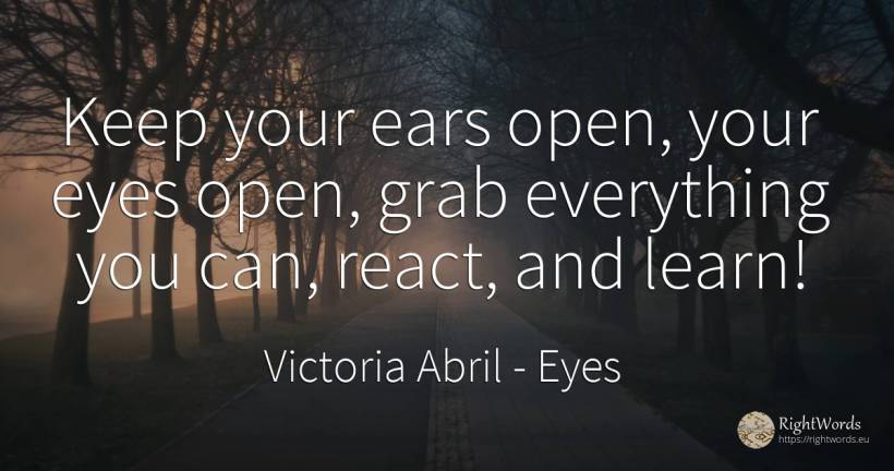 Keep your ears open, your eyes open, grab everything you... - Victoria Abril, quote about eyes
