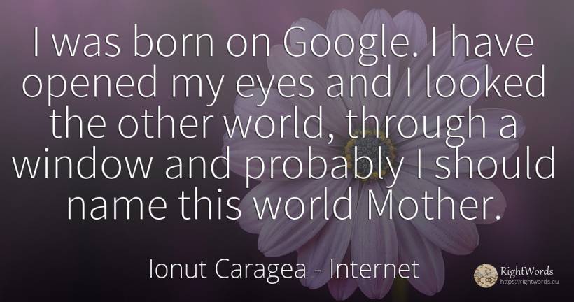 I was born on Google. I have opened my eyes and I looked... - Ionuț Caragea (Snowdon King), quote about internet, name, world, eyes, mother